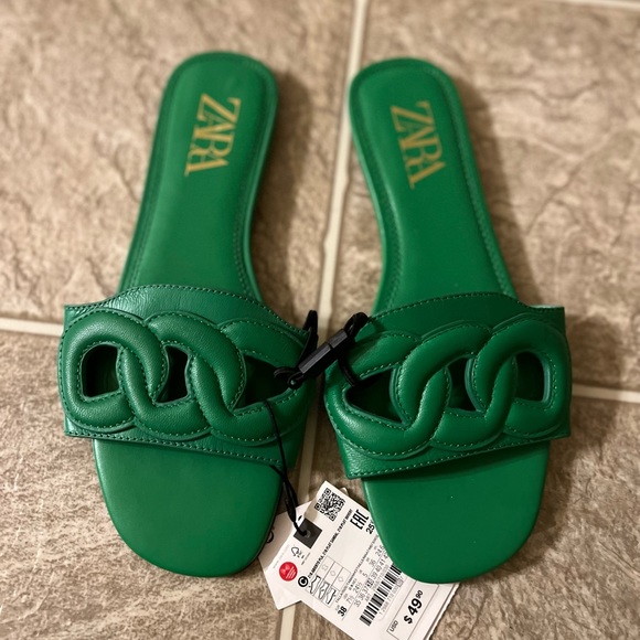 ZARA Green Stitched sandals Size 38 - Picture 4 of 5